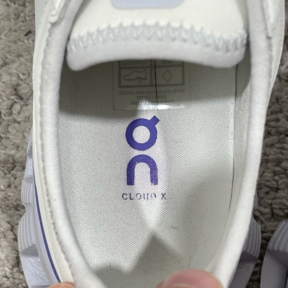 On Running Cloud Athletic Shoes in White with Light Purple Accents - Picture 7 of 9